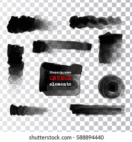 Set of black paint, ink brush strokes.