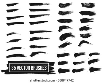 Set of black paint, ink brush strokes, brushes, lines. Dirty artistic design element