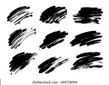 Set of black paint, ink brush strokes. Dirty artistic design elements, backgrounds, textures. 