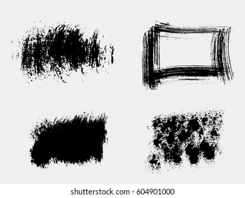 Set of black paint, ink brush strokes, brushes, lines. Dirty artistic design element