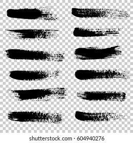 Set of black paint, ink brush strokes, brushes, lines.