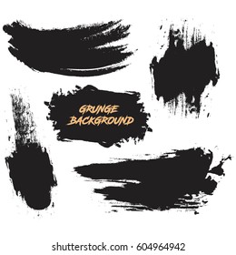 Set of black paint, ink brush strokes, brushes, lines. Dirty artistic design elements, boxes, frames for text.