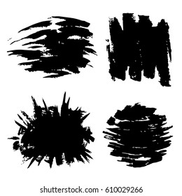 Set of black paint, ink brush clouds and backgrounds. Brush, ink. Dirty artistic design element. White Background. Vector Illustration