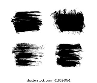 Set of black paint, ink brush strokes, brushes, lines. Dirty artistic design elements, boxes, frames for text.