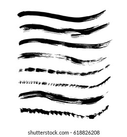 Set of black paint, ink brush strokes, brushes, lines. Dirty artistic design elements, boxes, frames for text.
