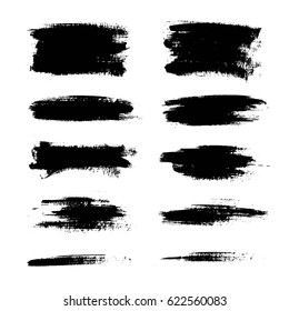 Set of black paint, ink brush strokes, brushes, lines. Vector dirty, grunge artistic design elements.