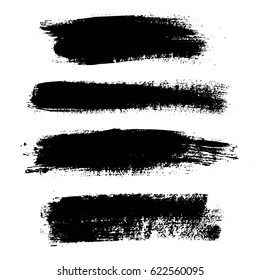 Set of black paint, ink brush strokes, brushes, lines. Vector dirty, grunge artistic design elements, backgrounds, textures.