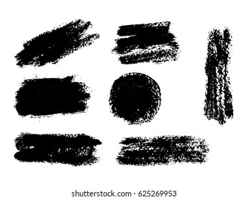 Set of black paint, ink brush strokes, brushes, lines. Dirty artistic design elements, boxes, frames.