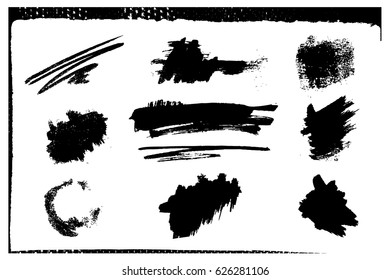 Set of black paint, ink brush strokes