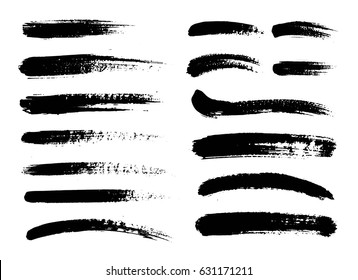 Set of black paint, ink brush strokes, brushes, lines. Vector dirty, grunge artistic design elements.