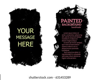 Conjunto de pintura negra, trazos de pincel de tinta, pinceles, líneas. Elementos de diseño artístico, cuadros, marcos para texto. 