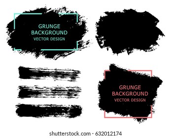Set of black paint, ink brush strokes, brushes, lines. Dirty artistic design elements, boxes, frames for text.