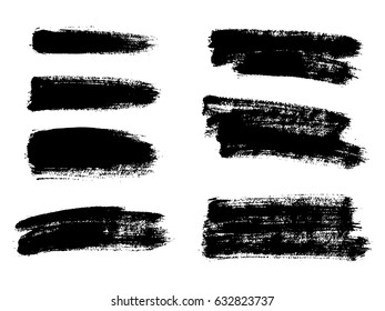 Set of black paint, ink brush strokes, brushes, lines. Dirty artistic design elements, boxes, frames for text.