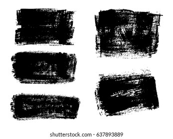 Set of black paint, ink brush strokes, brushes, lines. Dirty artistic design elements, boxes, frames for text.