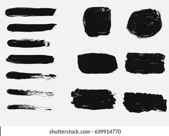 Set of black paint, ink brush strokes, brushes, lines. Dirty artistic design element