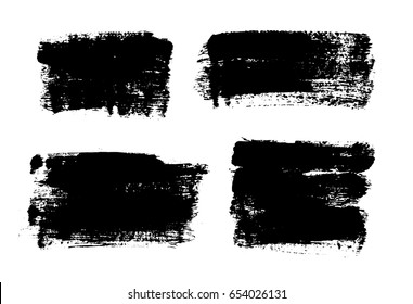 Set of black paint, ink brush strokes, brushes, lines. Dirty artistic design elements, boxes, frames for text