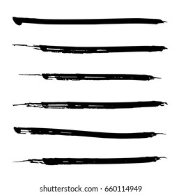 Set of black paint, ink brush strokes, lines. Dirty artistic design elements. Vector eps10