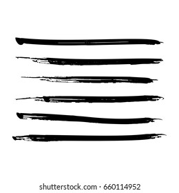 Set of black paint, ink brush strokes, lines. Dirty artistic design elements. Vector eps10