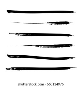Set of black paint, ink brush strokes, lines. Dirty artistic design elements. Vector eps10