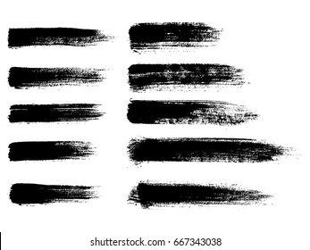 Conjunto de pintura negra, trazos de pincel de tinta, pinceles, líneas. Elementos de diseño artístico sucio. Ilustración del vector