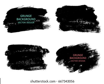 Set of black paint, ink brush strokes, brushes, lines. Dirty artistic design elements, boxes, frames for text.  Vector