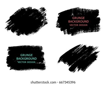 Set of black paint, ink brush strokes, brushes, lines. Dirty artistic design elements, boxes, frames for text.  Vector