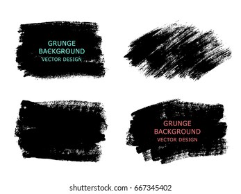 Conjunto de pintura negra, trazos de pincel de tinta, pinceles, líneas. Elementos de diseño artístico, cuadros, marcos para texto. Vector