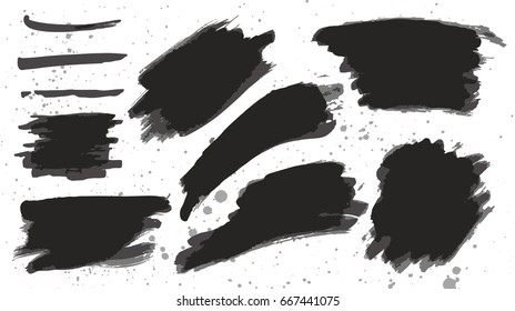 Set of black paint, ink brush with grunge background vector illustration