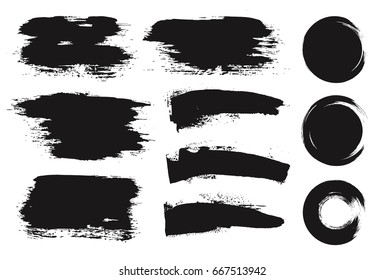 Set of black paint, ink brush strokes, brushes, lines. Dirty artistic design elements, boxes, frames for text