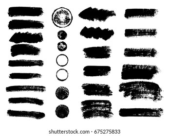 Set of black paint, ink brush strokes, brushes, lines. Dirty artistic design elements