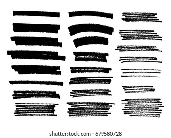 Set of black paint, ink brush strokes, brushes, lines. Dirty artistic design elements.