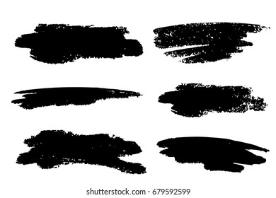 Set of black paint, ink brush strokes