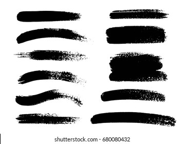 Set Of Black Paint, Ink Brush Strokes, Brushes, Lines. Dirty Artistic Design Elements. Vector Illustration. 