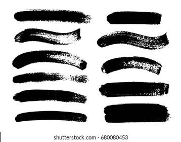 Set of black paint, ink brush strokes, brushes, lines. Dirty artistic design elements. Vector illustration. 