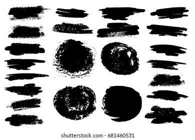 Set of black paint, ink brush strokes