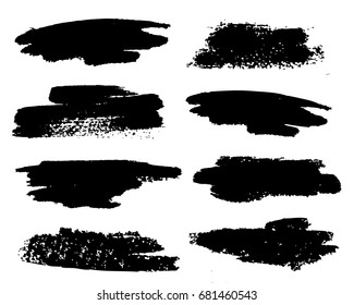 Set of black paint, ink brush strokes