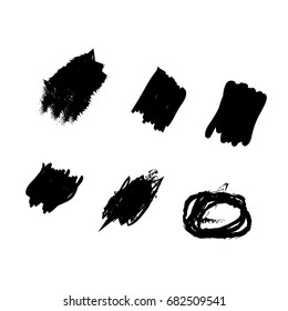 Set of black paint, ink brush strokes, brushes, lines. Dirty artistic design elements, boxes, frames for text.