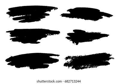 Set of black paint, ink brush strokes