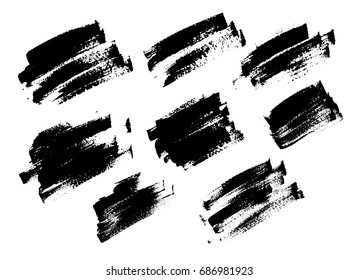 Set of black paint, ink brush strokes, brushes, lines. Dirty artistic design elements.