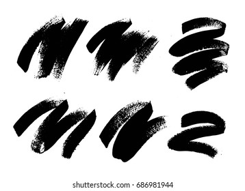 Set of black paint, ink brush strokes, brushes, lines. Dirty artistic design elements.