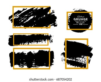 Set of black paint, ink brush strokes, brushes, lines. Dirty artistic design elements, boxes, frames for text.