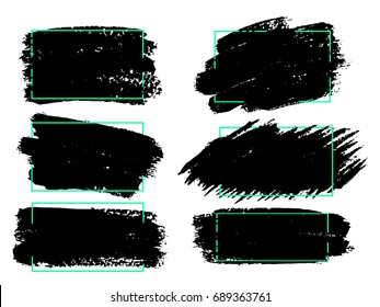 Set of black paint, ink brush strokes, brushes, lines.
