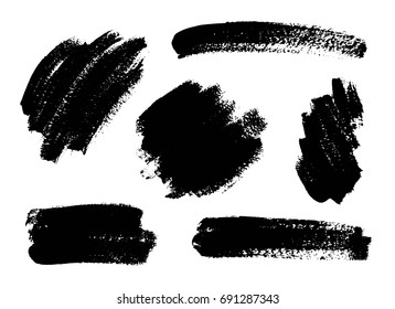 Set of black paint, ink brush strokes, brushes, lines. Dirty artistic design element, box, frame, background, grunge texture.