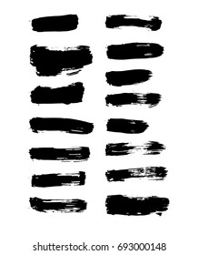 Set of black paint, ink brush strokes, brushes, lines. Dirty artistic design elements