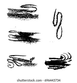 Set of black paint, ink brush strokes, brushes, lines. Dirty artistic design elements.