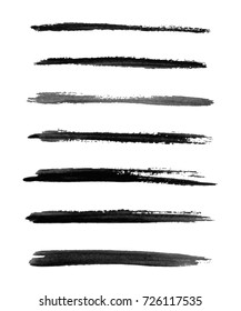 Set of black paint, ink brush strokes Artistic design elements. Hand Painted Brush Strokes.