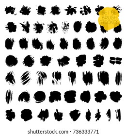 Set of black paint, ink brush strokes, brushes, lines. Dirty artistic design elements.