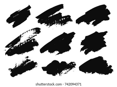Set of black paint, ink brush strokes, brushes, lines. Dirty artistic design elements, boxes, frames for text