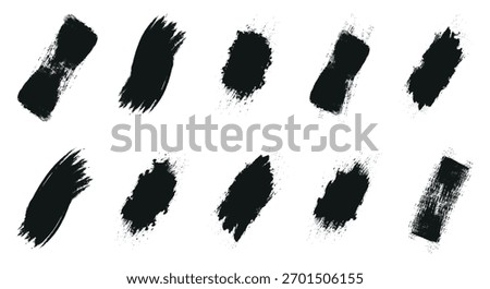 Set of black paint, ink brush strokes. Big collection of grunge black paint.  Abstract dirty blob, messy shape drawing collection isolated on white. Vector black paint brush spots.