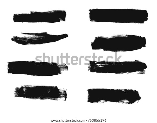 Set Black Paint Ink Brush Strokes Stock Vector (Royalty Free) 753855196 ...